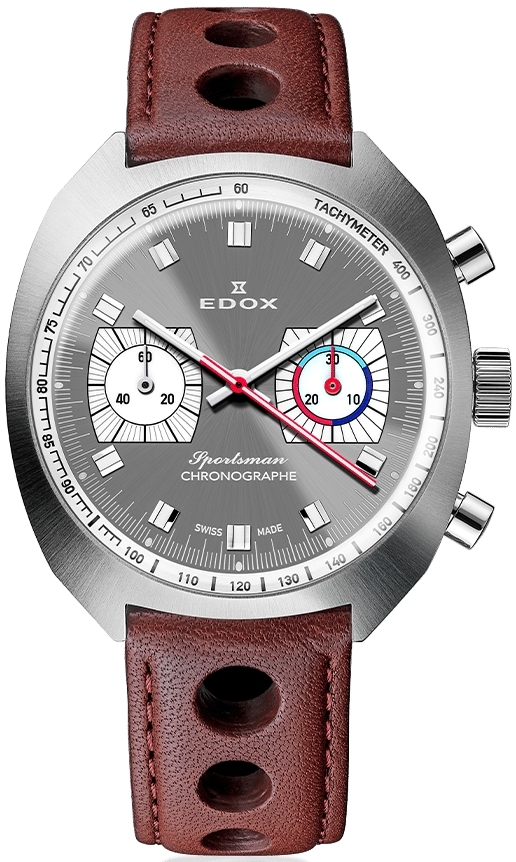 Edox Herrklocka 08202-3G-GIN Sportsman Chronographe Bl&aring;/L&auml;der &Oslash;41