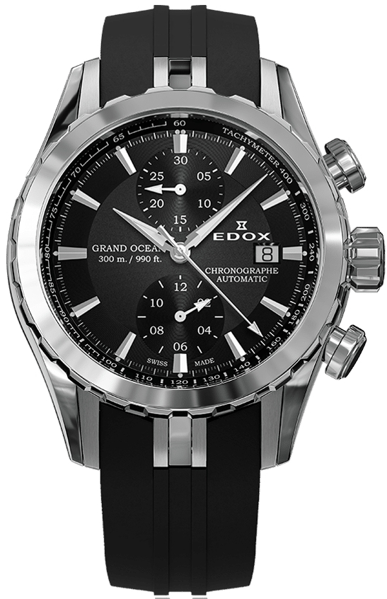 Edox Herrklocka 09800-3CA-NIN Grand Ocean Chronograph Svart/Gummi