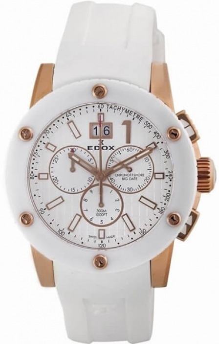 Edox Damklocka 10225-37RB-BIR CO-1 Vit/Gummi Ø38 mm - Edox