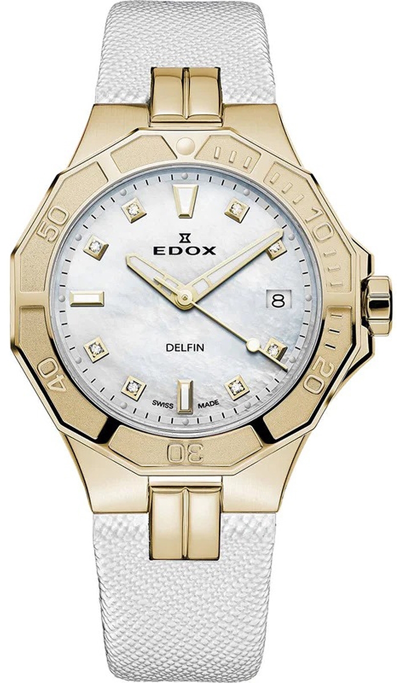 Edox Damklocka 53020-37JC-NADD Delfin Vit/Läder Ø38 mm - Edox
