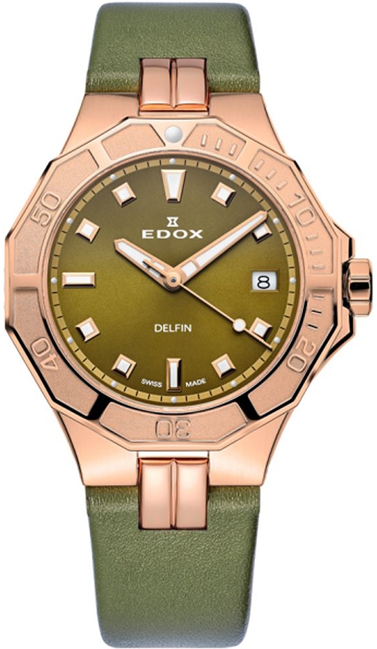 Edox Damklocka 53020-37RC-VR Delfin Grön/Läder Ø38 mm - Edox