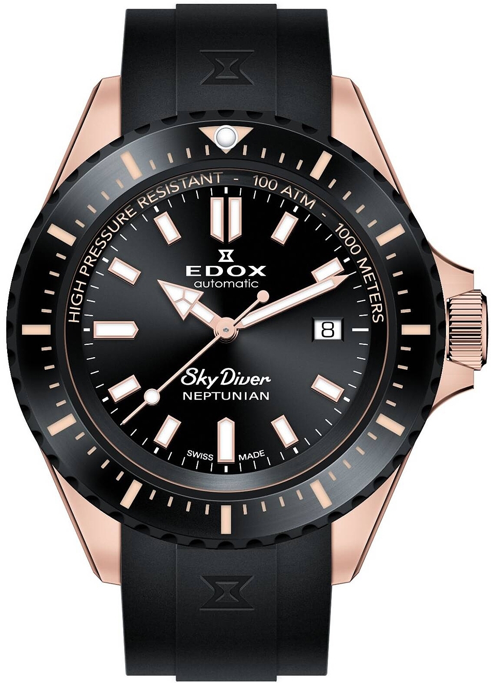 Edox Herrklocka 80120-37RNNCA-NIR Skydiver Svart/Gummi Ø44 mm - Edox