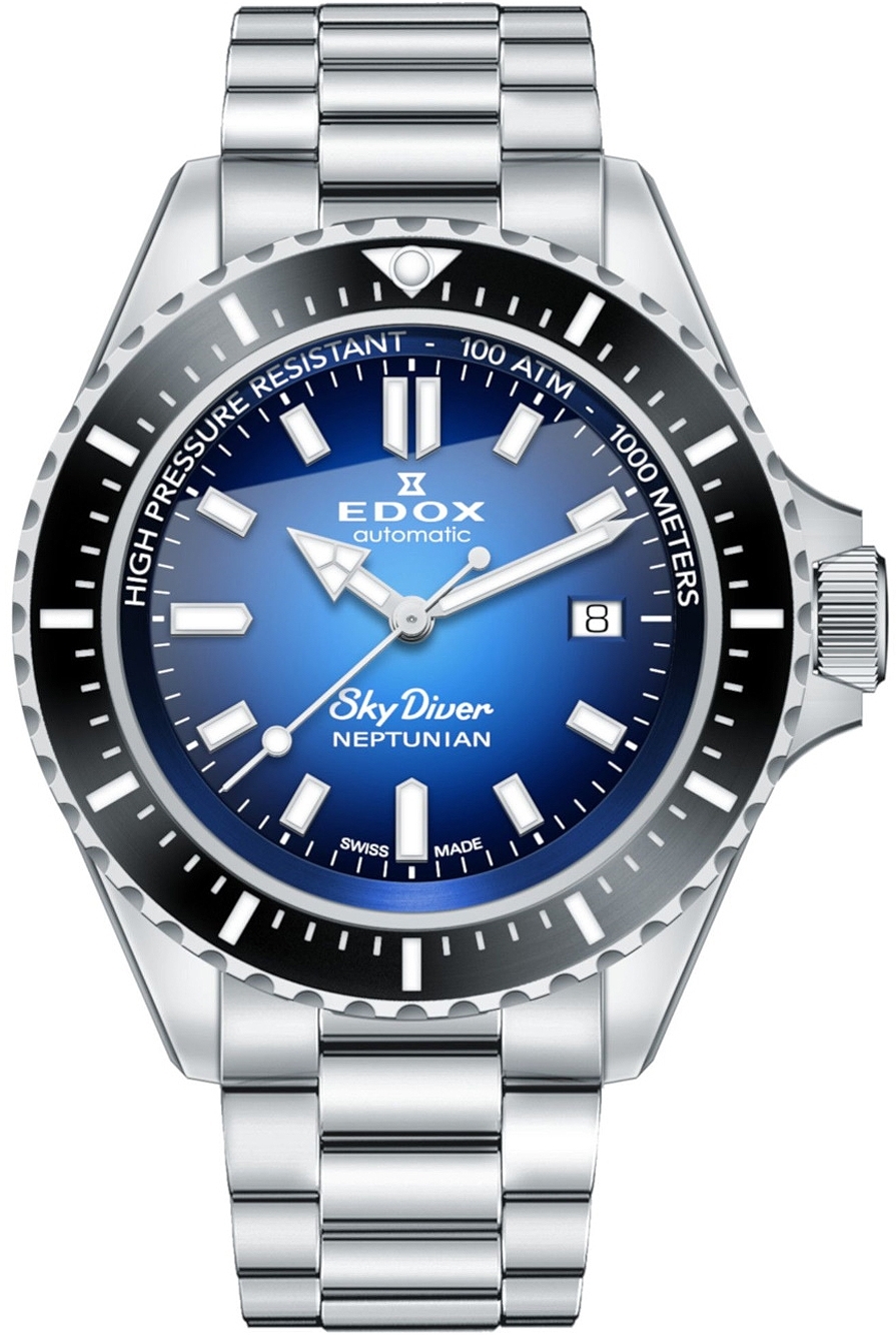 Edox Herrklocka 80120-3NM-BUIDN Skydiver Bl&aring;/St&aring;l &Oslash;44 mm