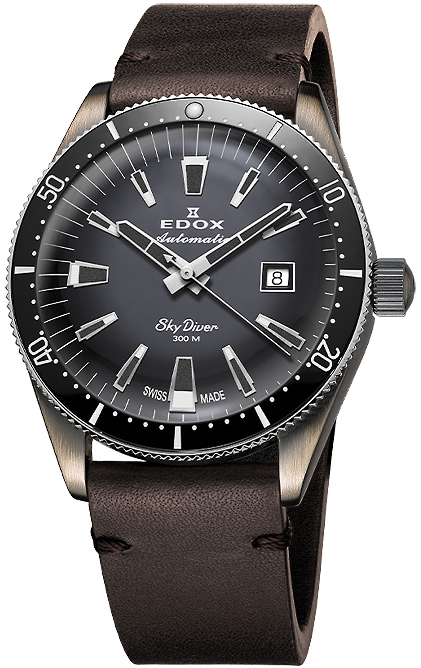Edox Herrklocka 80126-3VIN-GDN Skydiver Grå/Läder Ø42 mm - Edox
