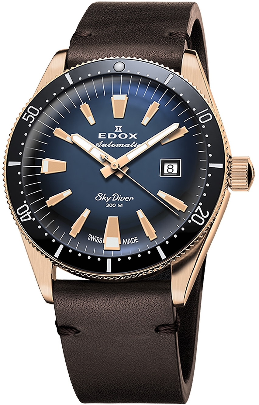 Edox Herrklocka 80126-BRN-BUIDR Skydiver Blå/Läder Ø42 mm - Edox
