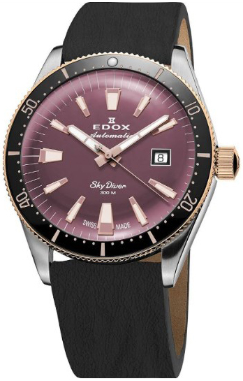 Edox Damklocka 80131-357RNRC-VIO Skydiver Lila/Läder Ø38 mm - Edox