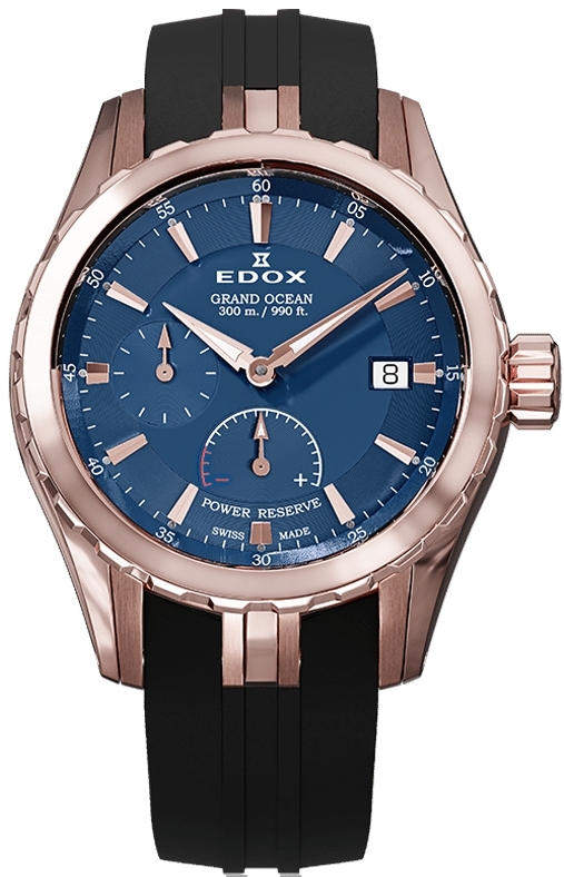 Edox Herrklocka 94500-37RCA-BUIR Grand Ocean Bl&aring;/Gummi &Oslash;40 mm
