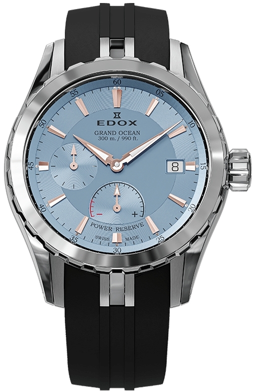 Edox Herrklocka 94500-3CA-BUCR Grand Ocean Bl&aring;/Gummi &Oslash;40 mm