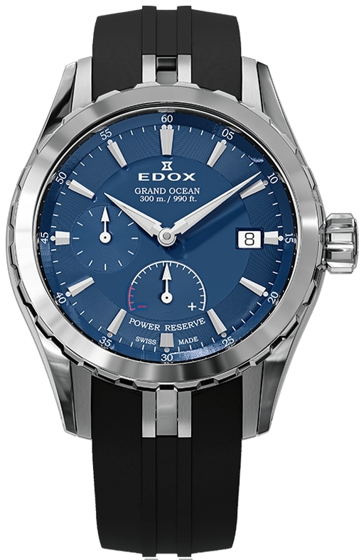 Edox Herrklocka 94500-3CA-BUIN Grand Ocean Bl&aring;/Gummi &Oslash;40 mm