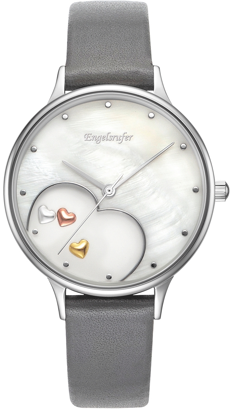 Engelsrufer Damklocka ERWA-HEART-LGY1-MS Happy Hearts Vit/Läder Ø34 - Engelsrufer