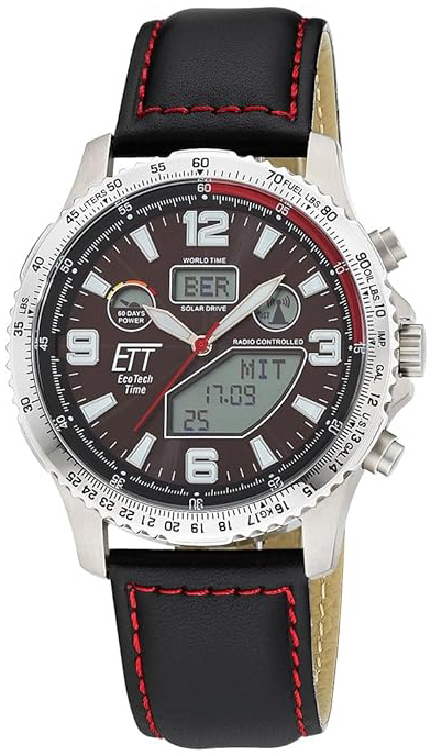 ETT Eco Tech Time Herrklocka EGT-11718-22L Funk Brun/L&auml;der &Oslash;45 mm