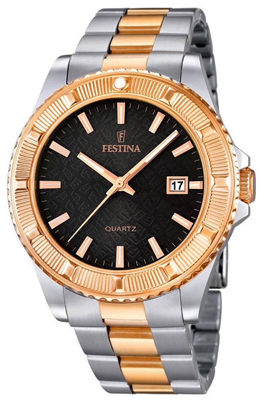 Festina Dress Damklocka F16685-5 Svart/Gulguldtonat stål Ø40 mm - Festina