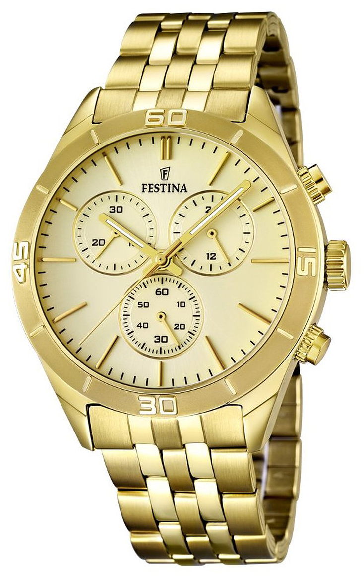 Festina Herrklocka F16764-2 Champagnefärgad/Gulguldtonat stål Ø43 mm - Festina