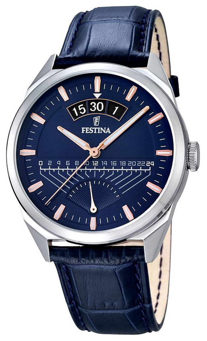 Festina Herrklocka F16873-3 Blå/Läder Ø42 mm - Festina