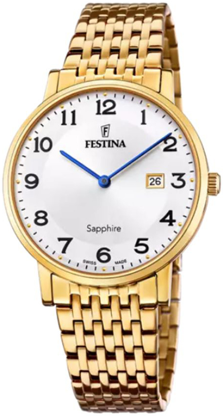 Festina Herrklocka F20020-4 Swiss Made Vit/Gulguldtonat stål Ø39.3 - Festina
