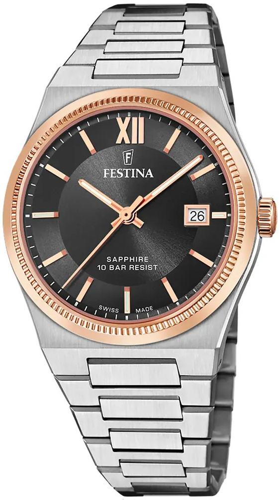 Festina Herrklocka F20036-3 Swiss Made Svart/Stål Ø40 mm - Festina