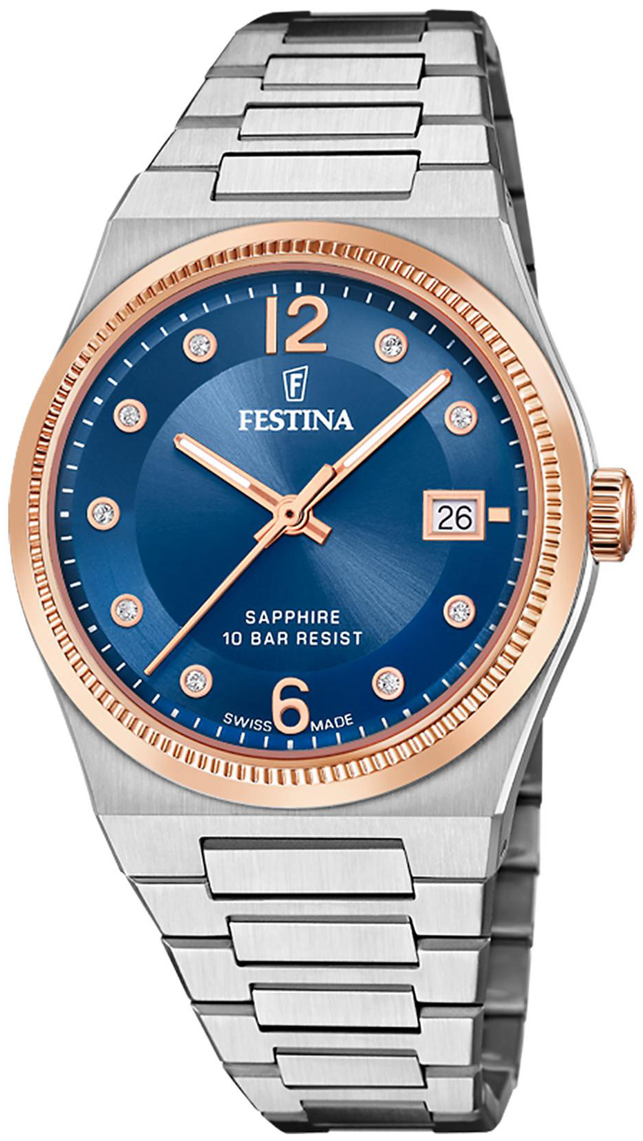 Festina Damklocka F20037-2 Swiss Made Blå/Stål Ø35 mm