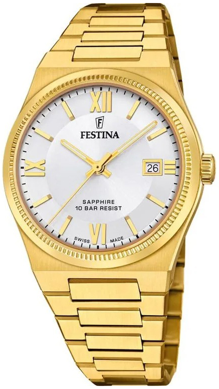 Festina Herrklocka F20038-1 Swiss Made Silverfärgad/Gulguldtonat - Festina