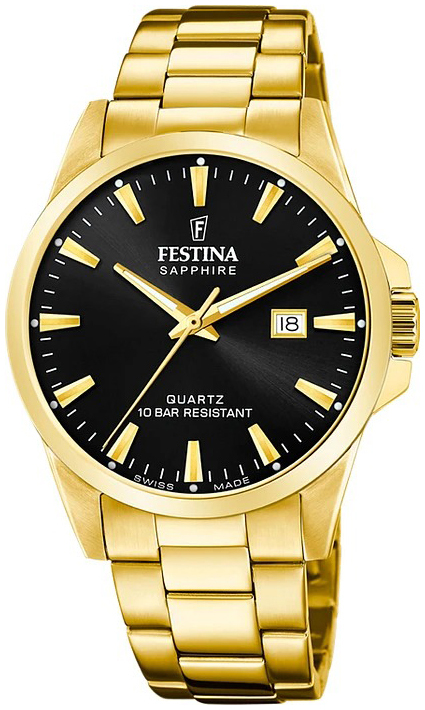 Festina Herrklocka F20044-6 Swiss Made Svart/Gulguldtonat stål Ø41 - Festina