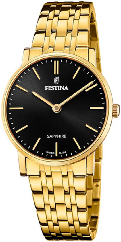 Festina Damklocka F20048-4 Swiss Made Svart/Gulguldtonat stål Ø29.3 - Festina