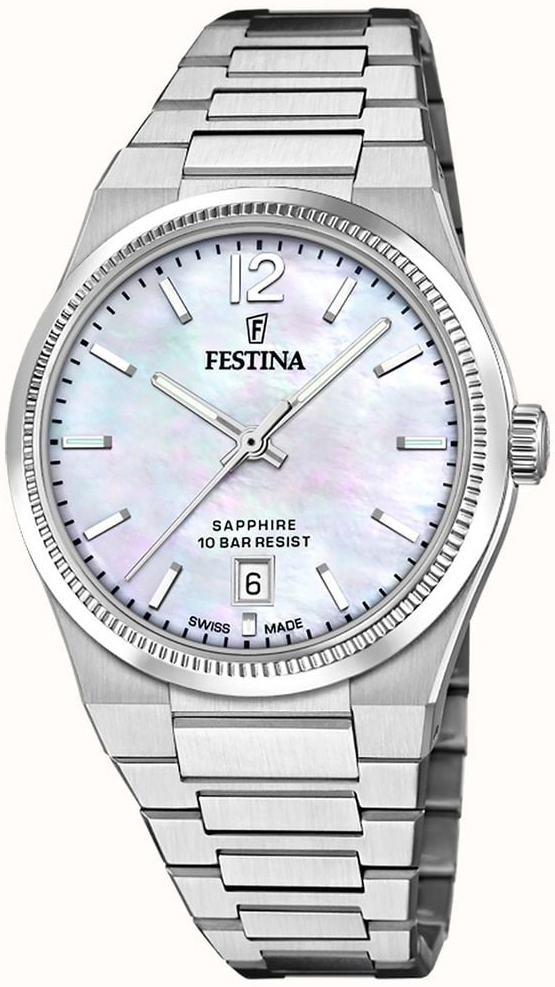 Festina Damklocka F20052-1 Swiss Made Vit/Stål Ø35 mm - Festina