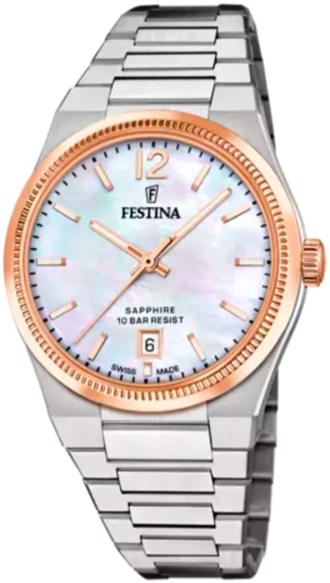 Festina Damklocka F20066-1 Swiss Made Vit/Stål Ø35 mm - Festina