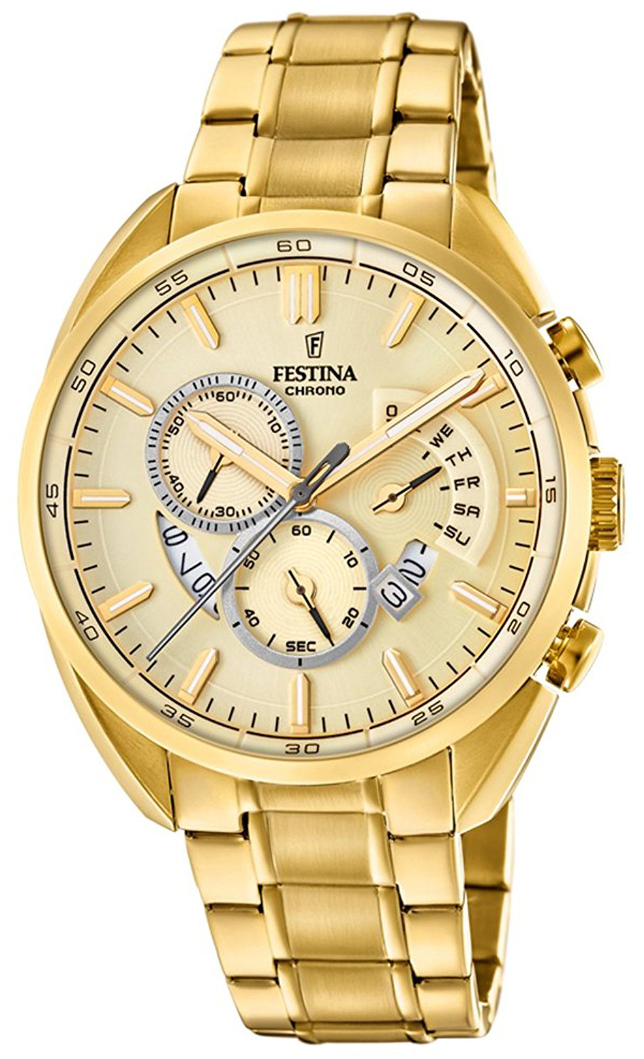 Festina Herrklocka F20267-1 Beige/Gulguldtonat stål Ø42 mm - Festina