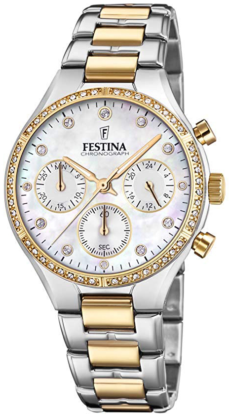 Festina Damklocka F20402-1 Vit/Gulguldtonat stål Ø36 mm - Festina