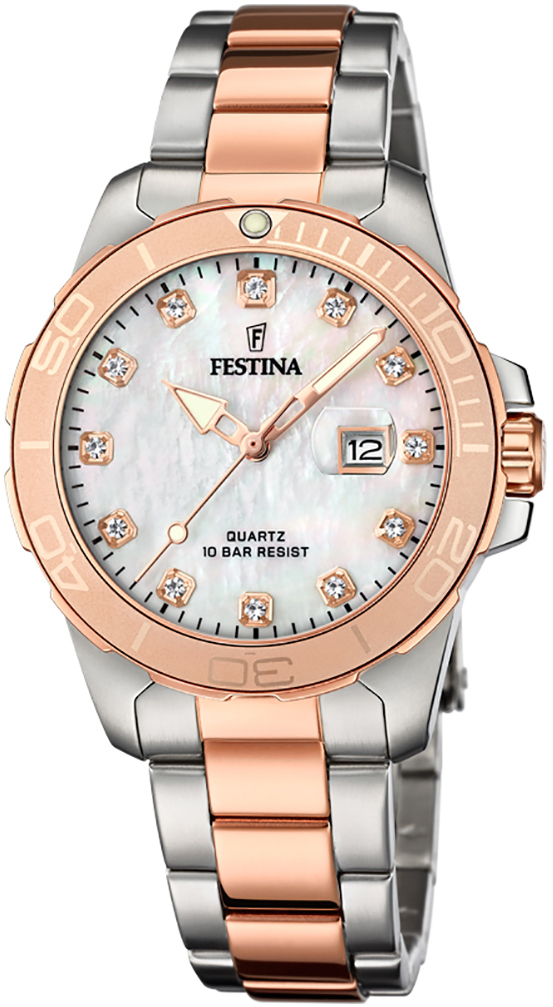 Festina Damklocka F20505-1 Boyfriend Vit/Roséguldstonat stål Ø34.5 - Festina