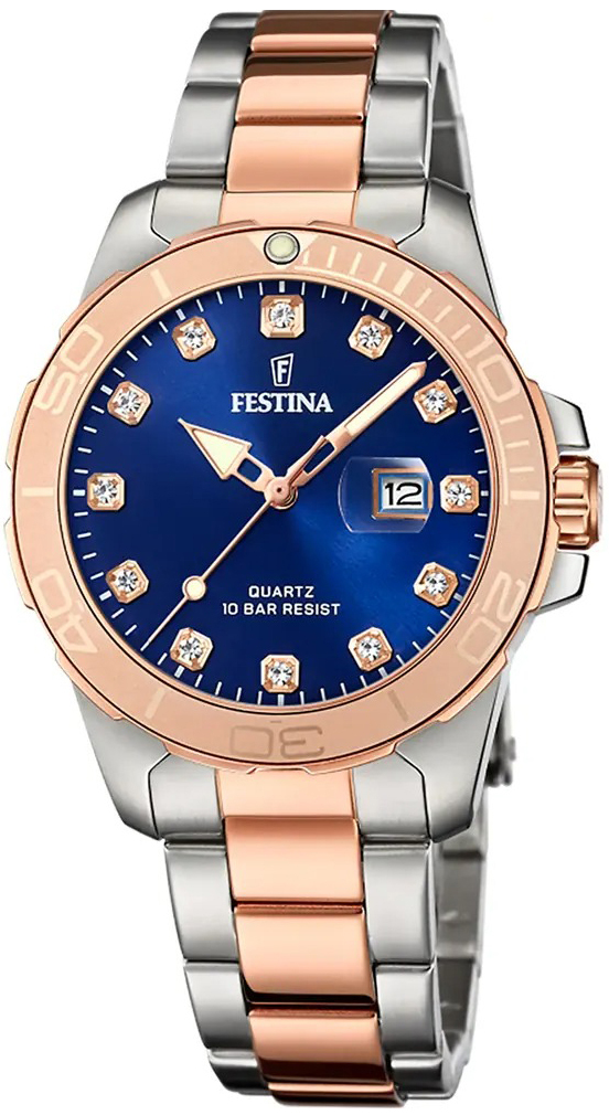 Festina Damklocka F20505-3 Boyfriend Blå/Roséguldstonat stål Ø34