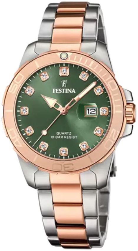 Festina Damklocka F20505-4 Boyfriend Grön/Roséguldstonat stål Ø34