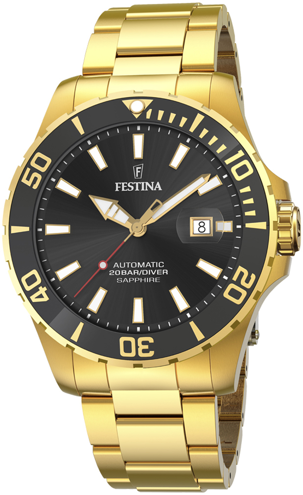 Festina Herrklocka F20533-2 Diver Svart/Gulguldtonat stål Ø44 mm - Festina