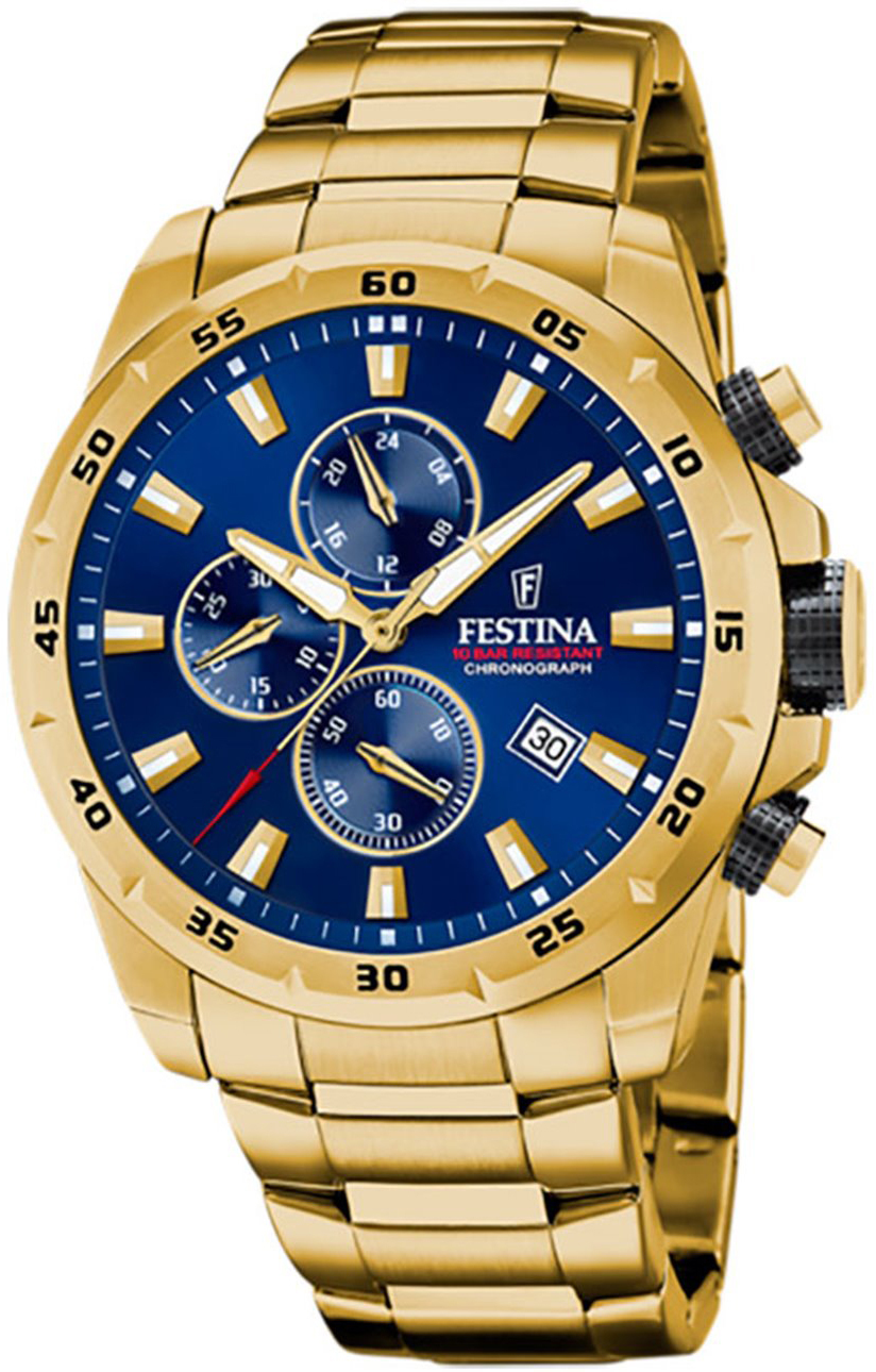 Festina Herrklocka F20541-2 Chrono Sport Blå/Gulguldtonat stål - Festina