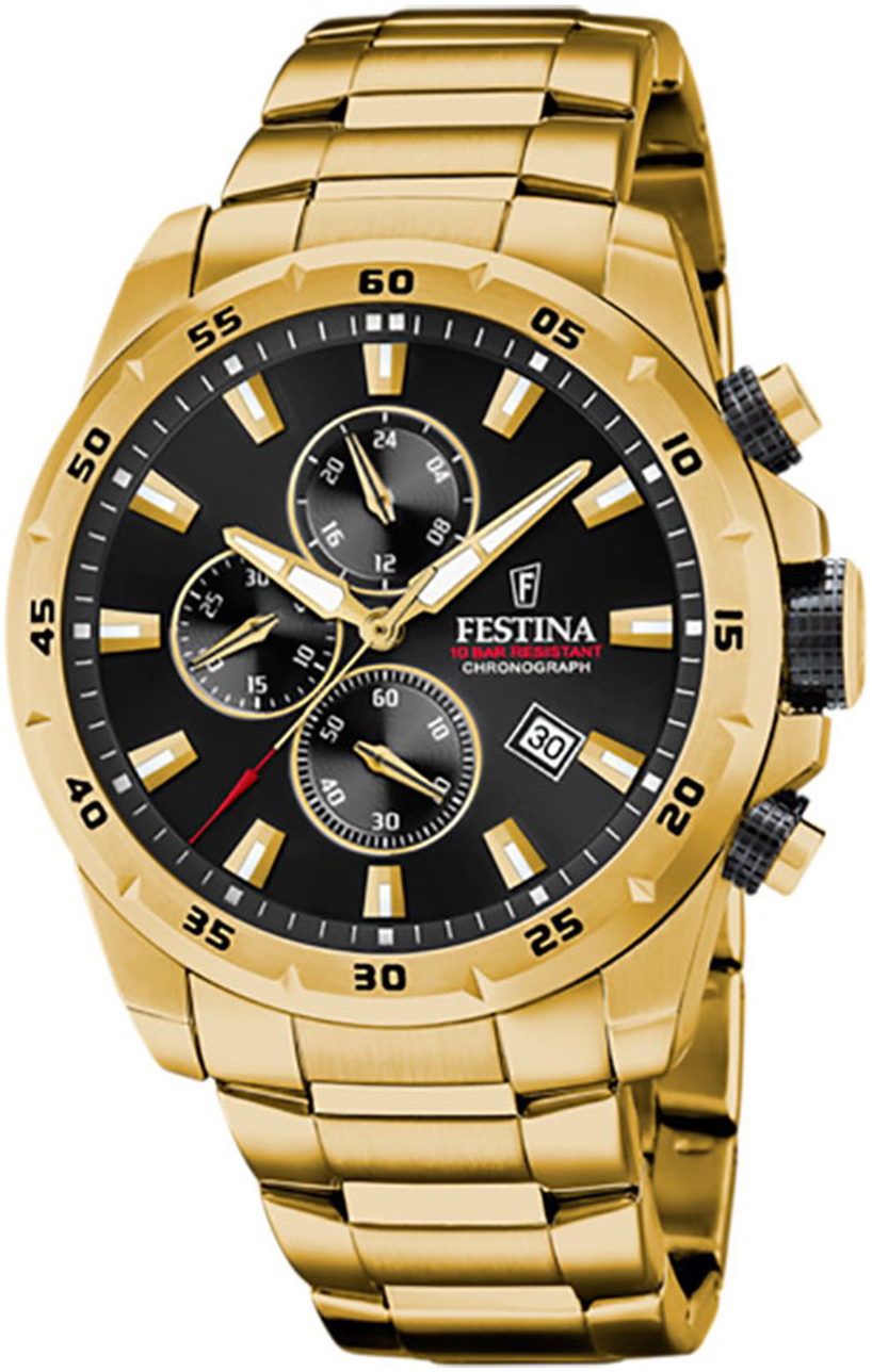 Festina Herrklocka F20541-4 Chrono Bike Svart/Gulguldtonat stål - Festina