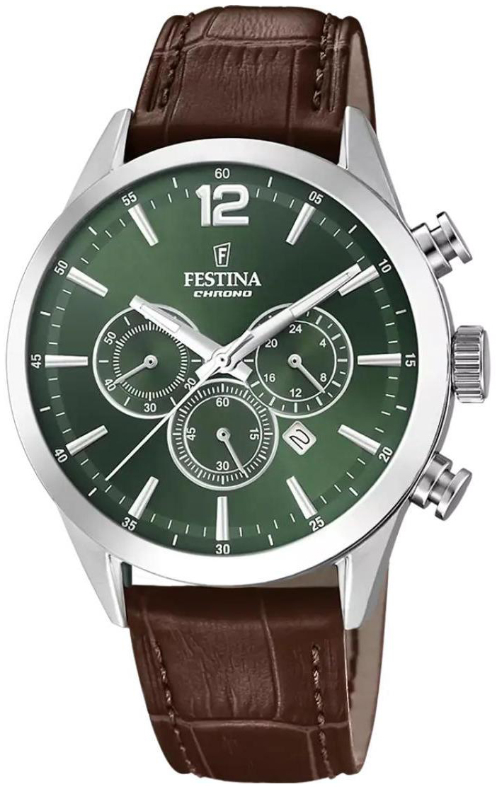 Festina Herrklocka F20542-8 Timeless Grön/Läder Ø43.5 mm