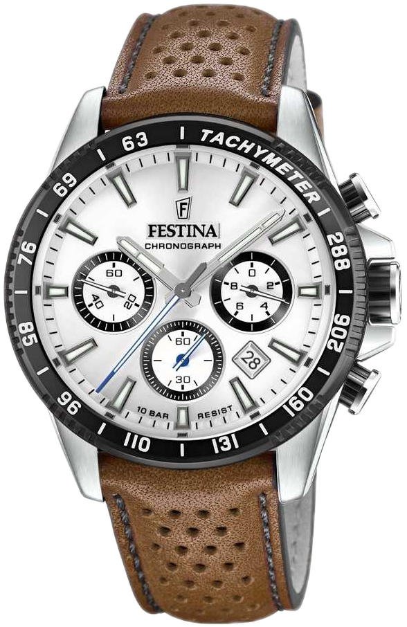 Festina Herrklocka F20561-1 Timeless Silverfärgad/Läder Ø45 mm - Festina