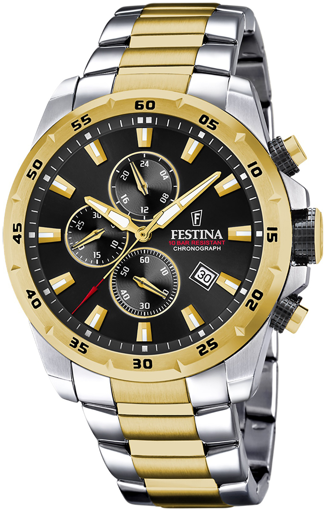 Festina Herrklocka F20562-4 Sport Svart/Gulguldtonat stål Ø45.5 mm - Festina