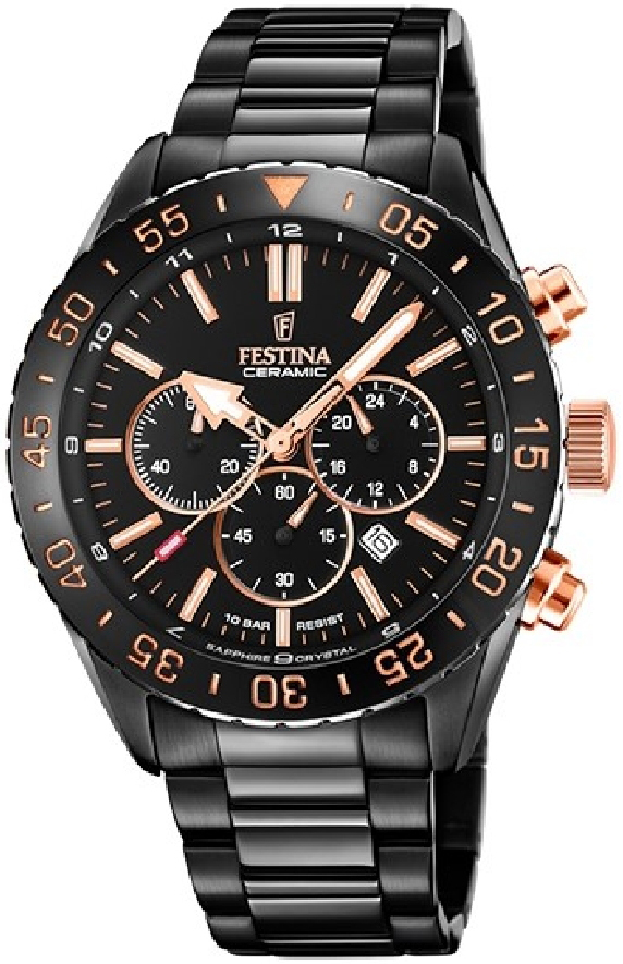 Festina Herrklocka F20577-1 Ceramic Svart/Stål Ø44 mm - Festina