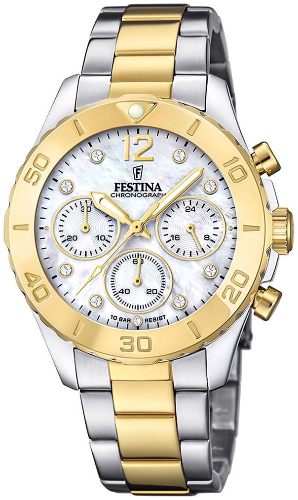 Festina Damklocka F20604-1 Boyfriend Vit/Gulguldtonat stål Ø39 mm - Festina