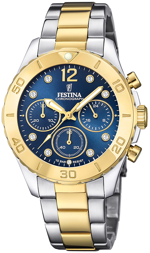 Festina Damklocka F20604-3 Boyfriend Blå/Gulguldtonat stål Ø39 mm - Festina