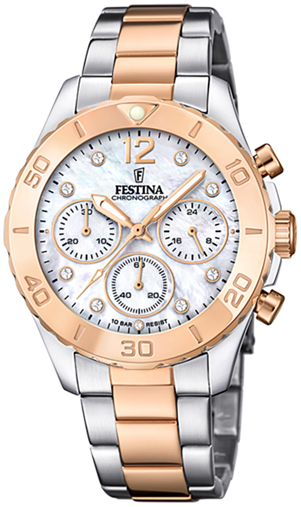 Festina Damklocka F20605-1 Boyfriend Vit/Roséguldstonat stål Ø39 mm - Festina