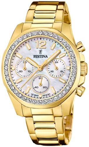 Festina Damklocka F20609-1 Boyfriend Vit/Gulguldtonat stål Ø38.1 mm - Festina