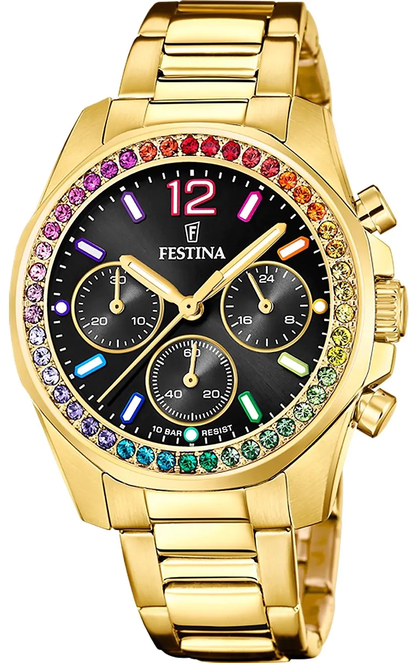 Festina Damklocka F20609-3 Boyfriend Svart/Guldtonat stål Ø38.1 mm - Festina