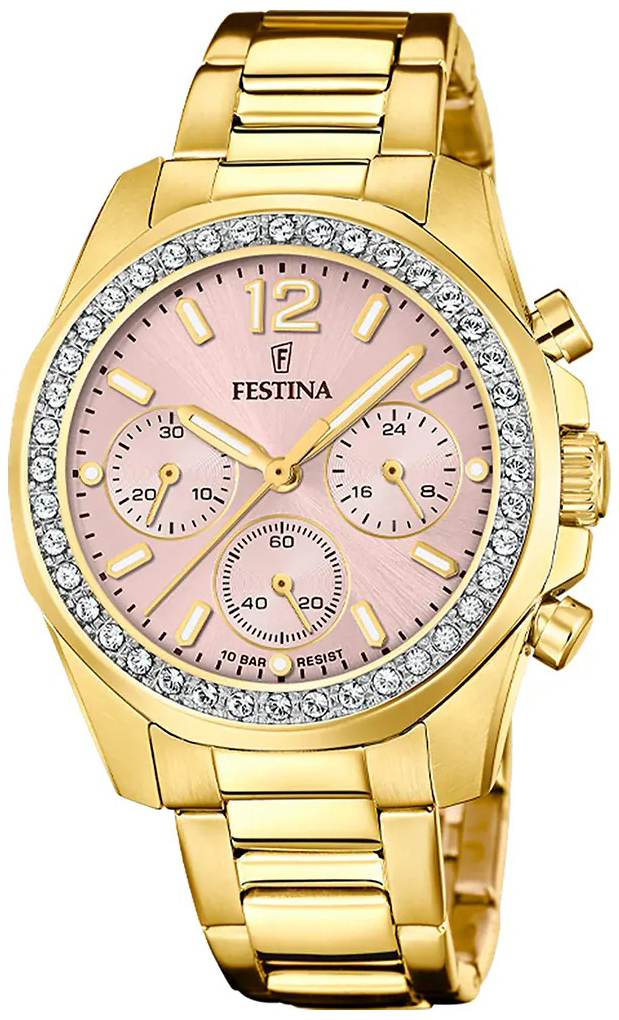 Festina Damklocka F20609-4 Boyfriend Rosa/Gulguldtonat stål Ø38.1 mm