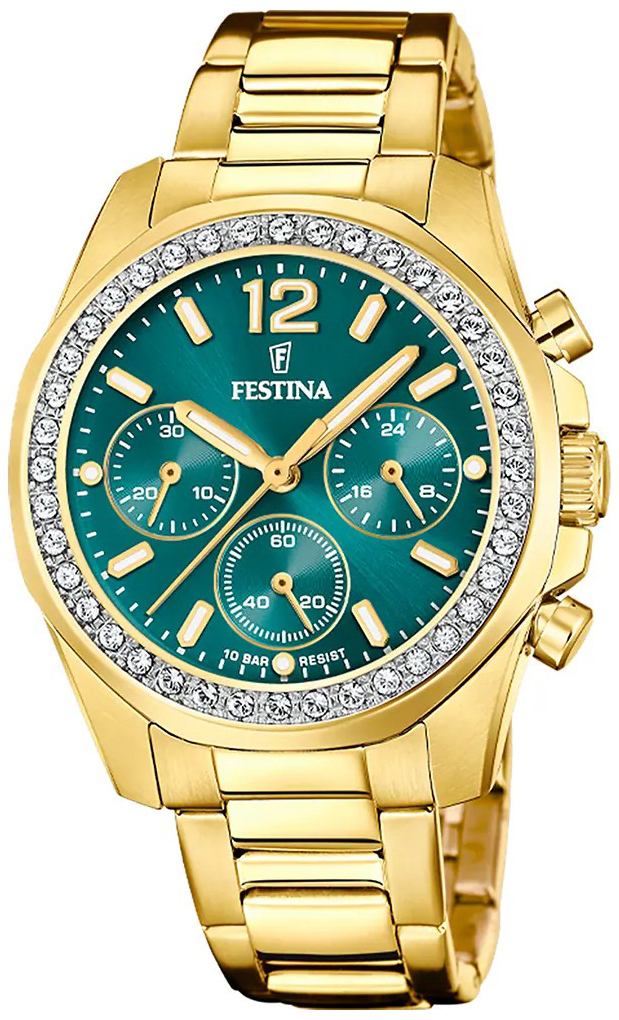 Festina Damklocka F20609-6 Boyfriend Grön/Gulguldtonat stål Ø38.1