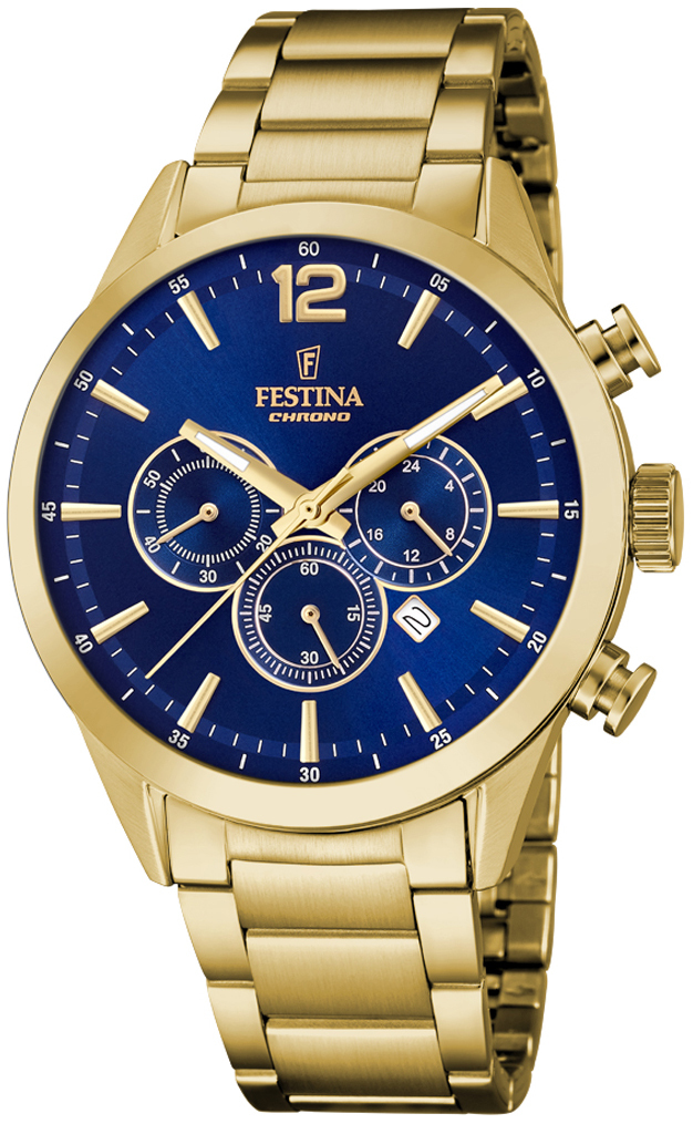 Festina Herrklocka F20633-2 Timeless Blå/Gulguldtonat stål Ø43.5 mm - Festina
