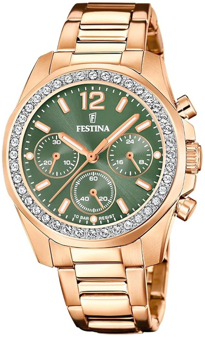 Festina Damklocka F20639-A Boyfriend Grön/Roséguldstonat stål - Festina