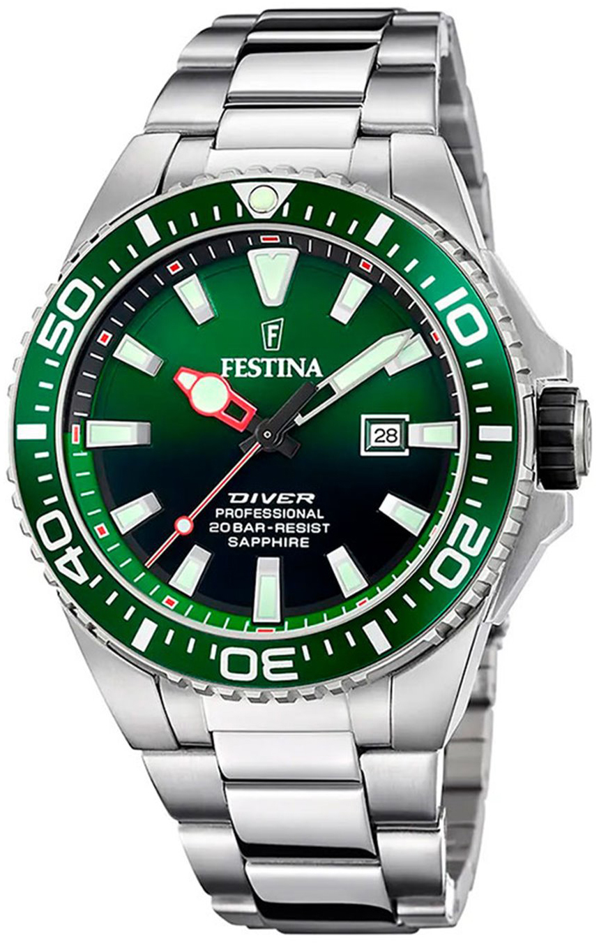 Festina Herrklocka F20663-2 Diver Grön/Stål Ø46 mm - Festina