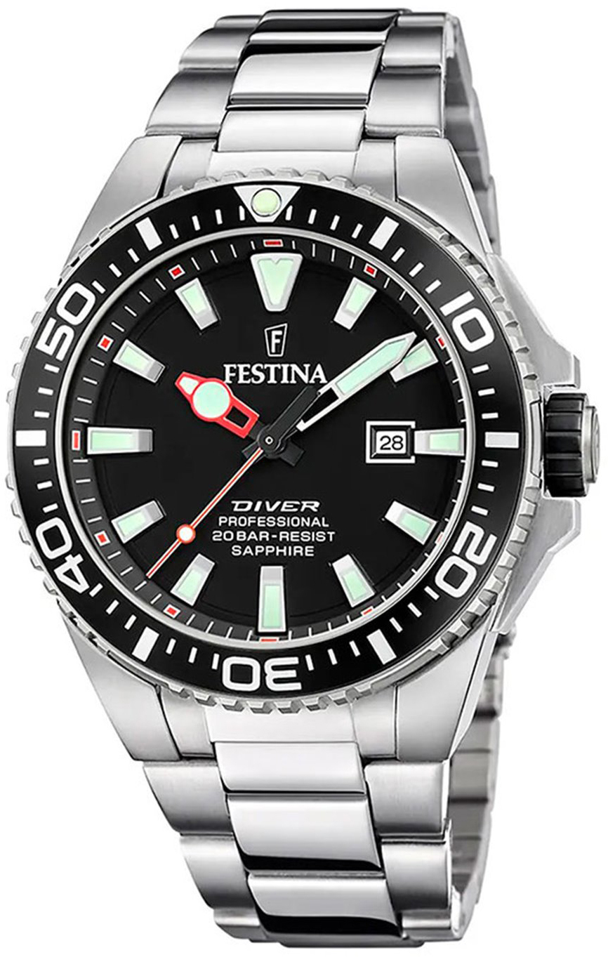 Festina Herrklocka F20663-3 Diver Svart/Stål Ø46 mm - Festina