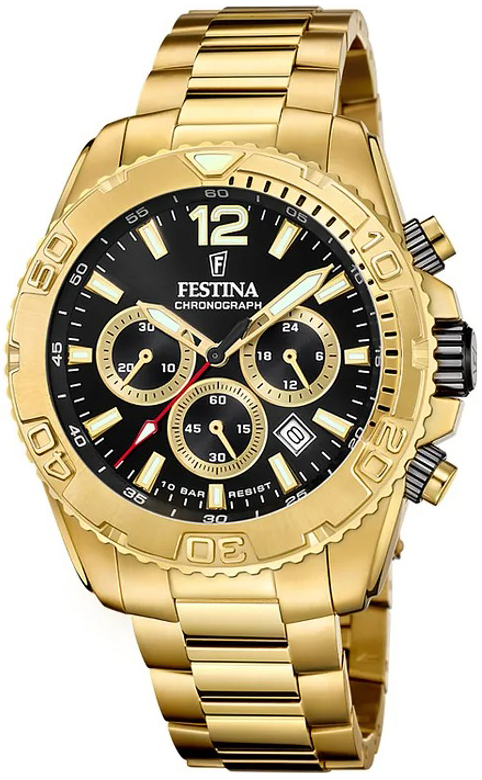 Festina Herrklocka F20684-4 Timeless Svart/Gulguldtonat stål Ø45 mm - Festina
